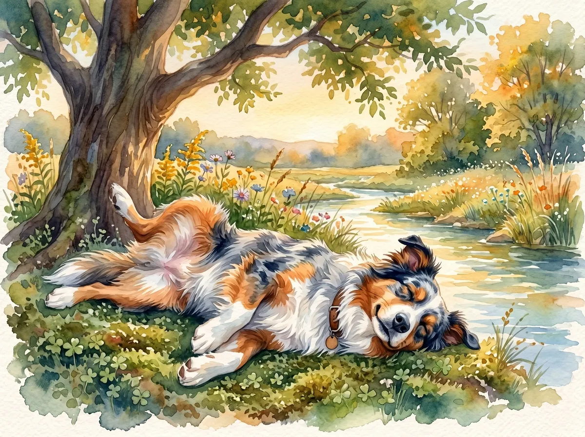 Australian Shepherd watercolor calendar month 8